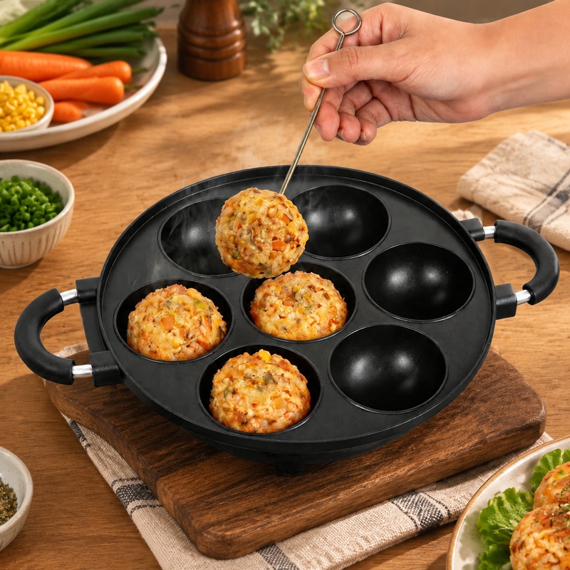 Mini Pancake Griddle - 7-Cavity Aluminum Mold for Pancake Balls