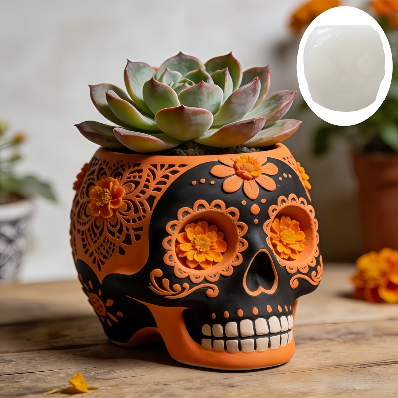 Flower relief skull succulent  - đánh giá và giá Potsticker Mold