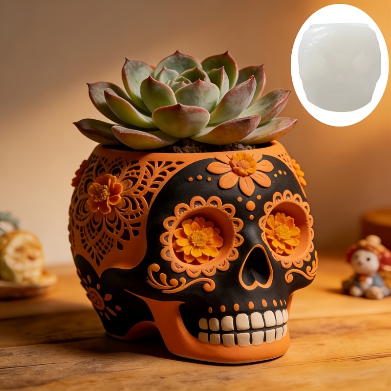 Flower relief skull succulent  - đánh giá và giá Potsticker Mold