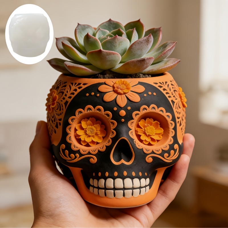 Flower relief skull succulent  - đánh giá và giá Potsticker Mold